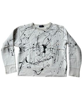 Polo Ralph Lauren Women's White & Black Paint Splatter Crewneck Sweatshirt XS